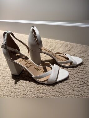Sam Edelman Cream Cross-Strap Block Heel Sandals